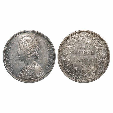 Victoria Empress, Silver, Rupee, 1886, Bombay Mint, C2/I(i), 'B' incused. F. Prid Unlisted