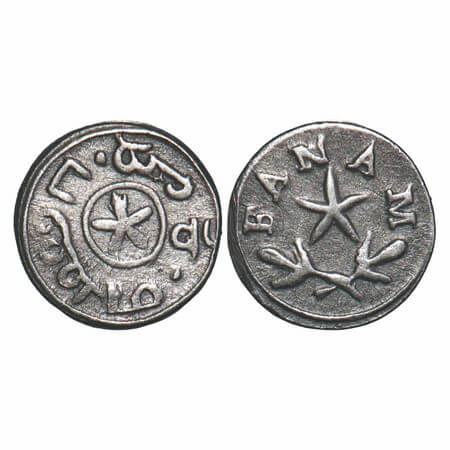 Madras Presidency, Silver Fanam, 0.94g, (1807 AD 1st Issue), Obv: Fanam & branches, no cen