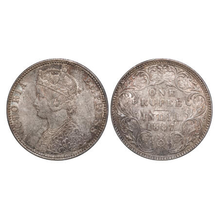 Victoria Empress, Silver, Rupee, 1887, Bombay Mint, C2/I(ii), 'B' incused, B incused inver