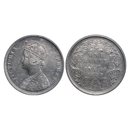 Victoria Empress, Silver, Rupee, 1887, Calcutta Mint, A4/I(i), 'C' incused, Thick numeral 