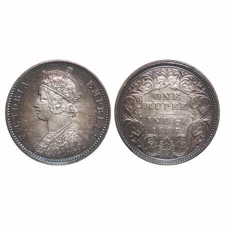 Victoria Empress, Silver, Rupee, 1887, Calcutta Mint, C3/I(i), 'C' incused, Ghost on Rev. 