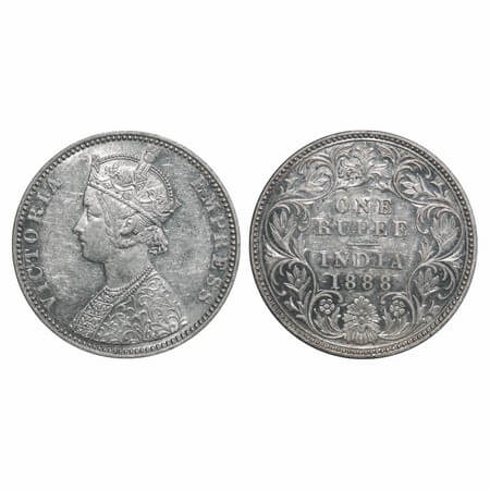 Victoria Empress, Silver, Rupee, 1888, Bombay Mint, C2/I, 'B' incused. F. Prid 175. GK 555