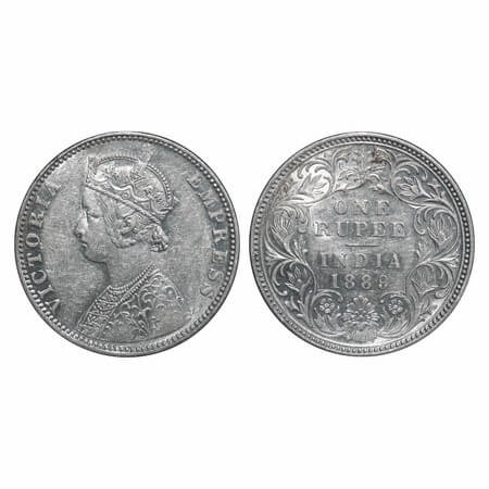 Victoria Empress, Silver, Rupee, 1889, Bombay Mint, C2/I, 'B' raised. F. Prid 176. GK 561.