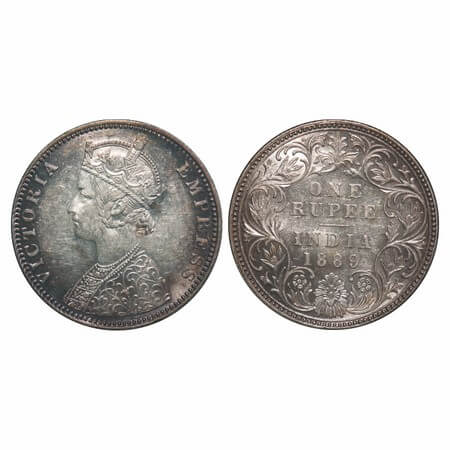 Victoria Empress, Silver, Rupee, 1889, Bombay Mint, C2/I, 'B' incused. F. Prid 177. GK 564