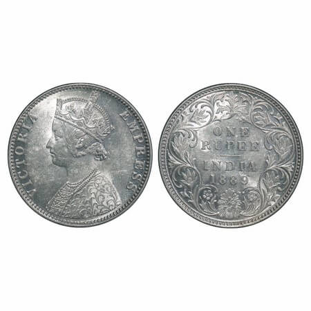 Victoria Empress, Silver, Rupee, 1889, Bombay Mint, C2/I, 'B' incused. F. Prid 177. GK 564