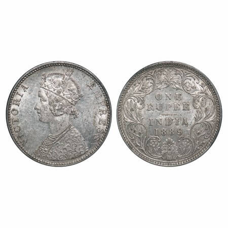 Victoria Empress, Silver, Rupee, 1889, Bombay Mint, C2/I, 'B' incused. F. Prid 177. GK 564