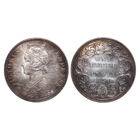 Victoria Empress, Silver, Rupee, 1890, Bombay Mint, C2/I, 'B' incused. F. Prid 178. GK 566