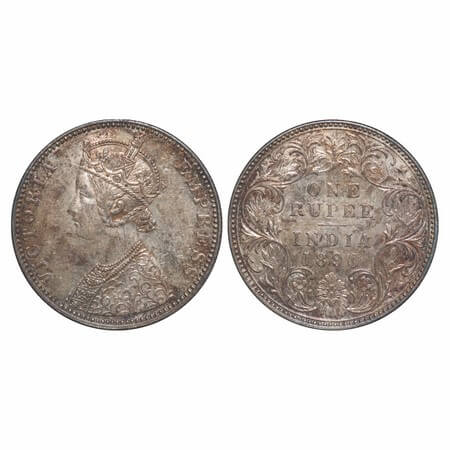 Victoria Empress, Silver, Rupee, 1890, Bombay Mint, C2/I, 'B' incused. F. Prid 178. GK 566