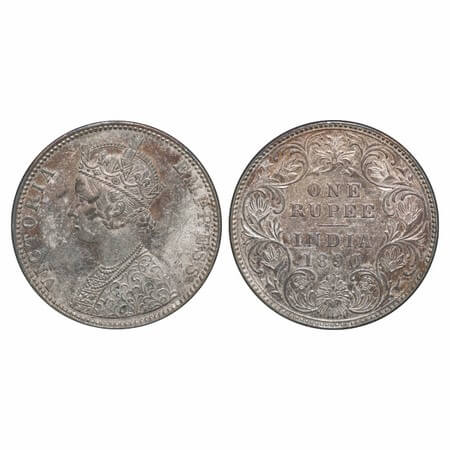Victoria Empress, Silver, Rupee, 1890, Bombay Mint, C2/I, 'B' incused. F. Prid 178. GK 566
