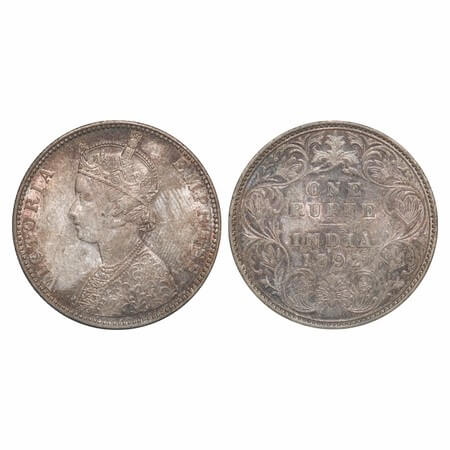 Victoria Empress, Silver, Rupee, 1892, Bombay Mint, C2/I, 'B' incused. F. Prid 181. GK 572