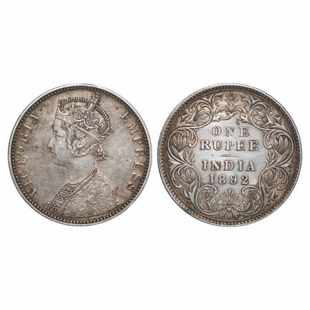 Victoria Empress, Silver, Rupee, 1892, Bombay Mint, C2/I(ii), 'B' raised. F. Prid 180. GK 