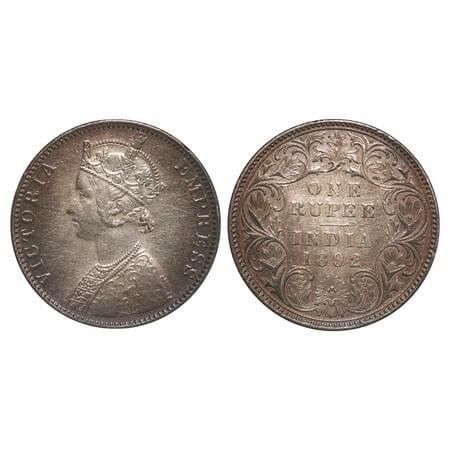 Victoria Empress, Silver, Rupee, 1892, Bombay Mint, C2/I(ii), 'B' raised. F. Prid 180. GK 