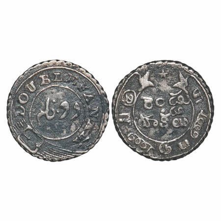 Madras Presidency, Silver Double Fanam, 1.72g, (1808 - 1812 Issue), Obv: A bucled garter e
