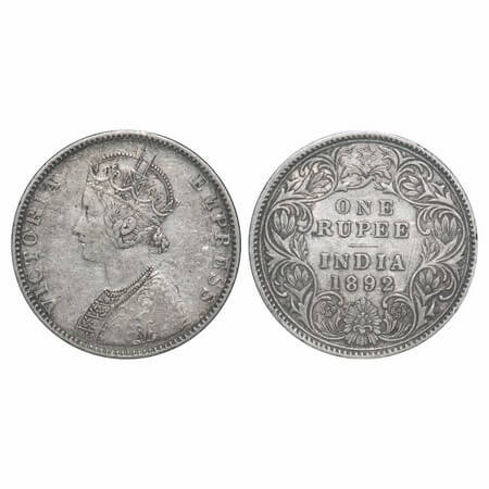 Victoria Empress, Silver, Rupee, 1892, Bombay Mint, C2/I(ii), 'B' raised. F. Prid 180. GK 