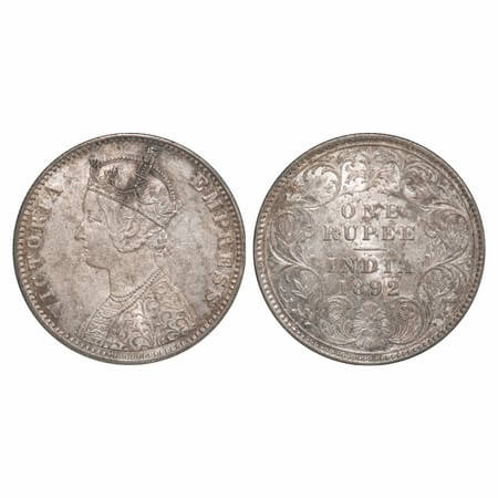 Victoria Empress, Silver, Rupee, 1892, Calcutta Mint, C3/I, 'C' incused. F. Prid 133. GK 5