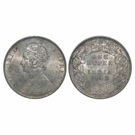 Victoria Empress, Silver, Rupee, 1893, Bombay Mint, C2/I(ii), 'B' incused, Multiple die cr