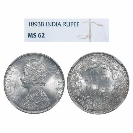 Victoria Empress, Silver, Rupee, 1893, Bombay Mint, C2/I(ii), 'B' incused. F. Prid 182. GK