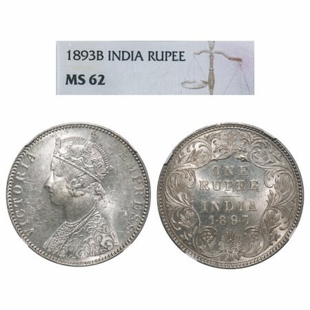 Victoria Empress, Silver, Rupee, 1893, Bombay Mint, C2/I(ii), 'B' incused. F. Prid 182. GK