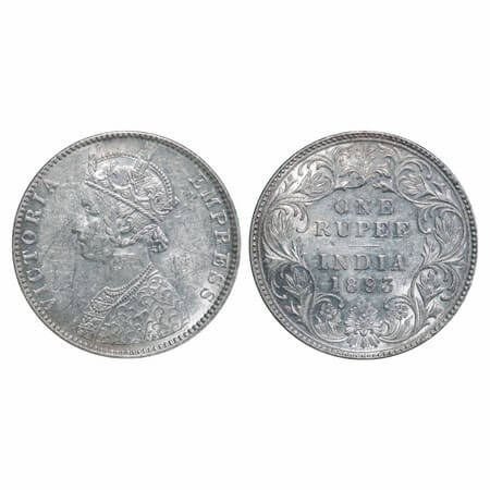 Victoria Empress, Silver, Rupee, 1893, Bombay Mint, C2/I(ii), 'B' incused. F. Prid 182. GK