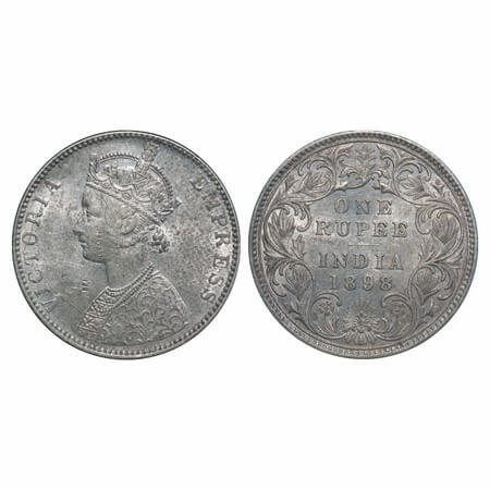 Victoria Empress, Silver, Rupee, 1898, Bombay Mint, C2/I(ii), 'B' incused, Die crack on Ob