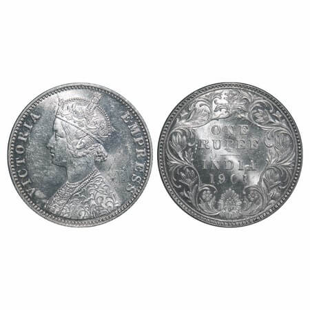 Victoria Empress, Silver, Rupee, 1901, Bombay Mint, A3(i)/I(ii), 'B' incused, Ghost on Rev