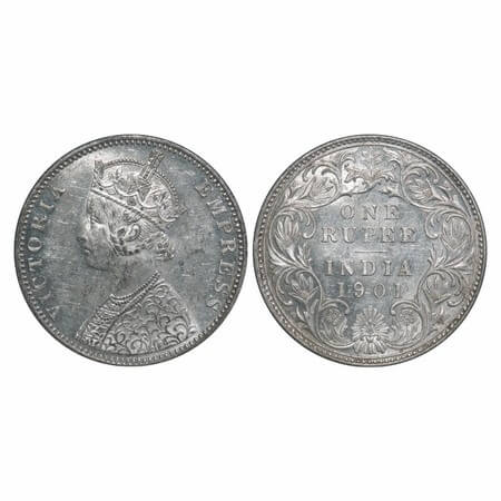 Victoria Empress, Silver, Rupee, 1901, Bombay Mint, A3(i)/I(ii), 'B' incused. F. Prid Unli