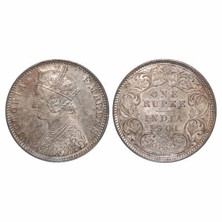 Victoria Empress, Silver, Rupee, 1901, Calcutta Mint, C3/I(i), 'C' incused. F. Prid 139. G