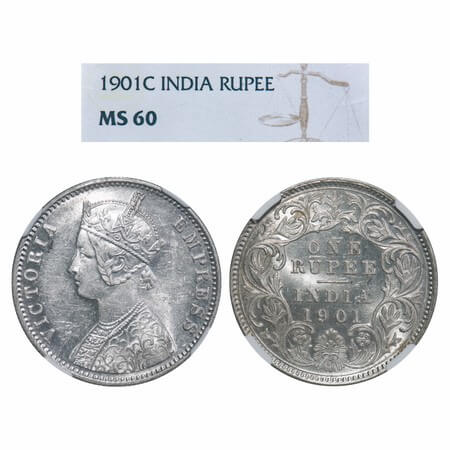 Victoria Empress, Silver, Rupee, 1901, Calcutta Mint, C3/I(i), 'C' incused. F. Prid 139. G