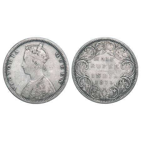 Victoria Queen, Silver, Half Rupee, 1875, Bombay Mint, B1/II, Dot. F. Prid Unlisted. GK 60