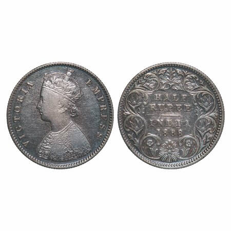 Victoria Empress, Silver, Half Rupee, 1888, Calcutta Mint, A/I, 'C' incused. F. Prid 272. 