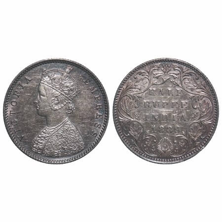 Victoria Empress, Silver, Half Rupee, 1889, Bombay Mint, A/II(i), 'B' raised. F. Prid 299.