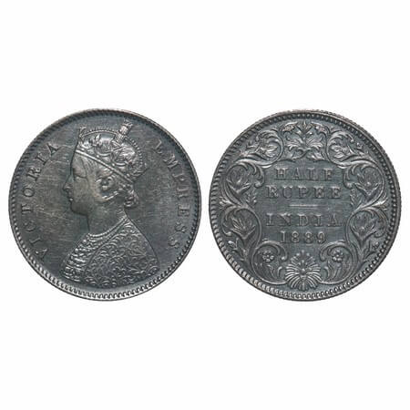 Victoria Empress, Silver, Half Rupee, 1889, Calcutta Mint, A/I, 'C' incused. F. Prid 273. 
