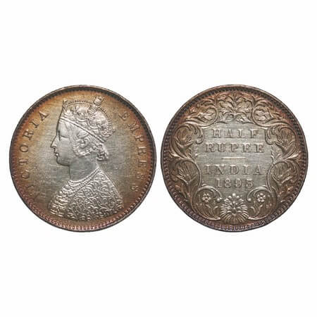 Victoria Empress, Silver, Half Rupee, 1893, Bombay Mint, A/I, 'B' incused. F. Prid 303. GK