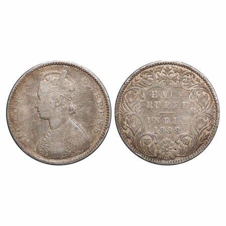 Victoria Empress, Silver, Half Rupee, 1898, Bombay Mint, A/I, 'B' incused, Traces of numer