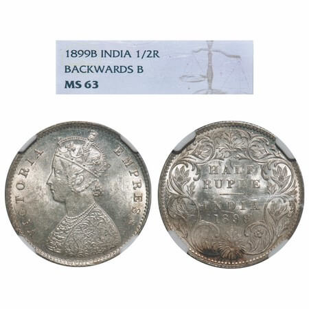 Victoria Empress, Silver, Half Rupee, 1899, Bombay Mint, A/I, 'B' incused, B incused inver