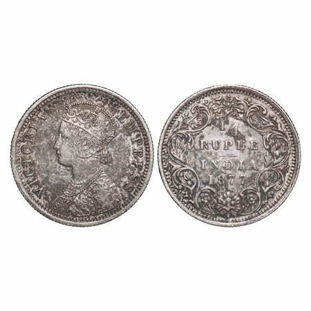 Victoria Empress, Silver, 1/4 Rupee, 1877, Bombay Mint, A/I, Dot. F. Prid 408. GK 670. Ext