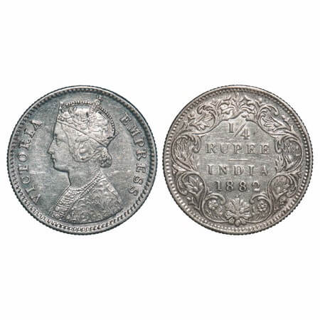 Victoria Empress, Silver, 1/4 Rupee, 1882, Bombay Mint, B/I, Dot. F. Prid Unlisted. GK 685
