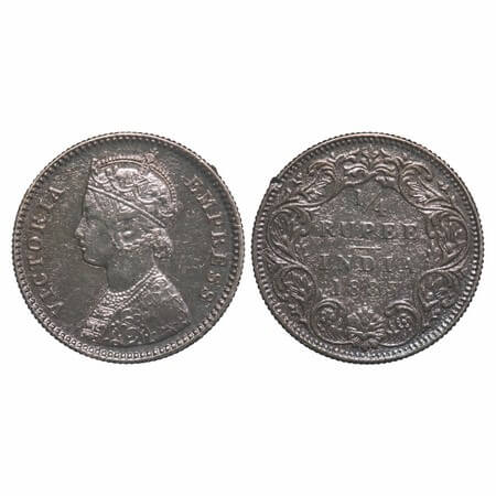 Victoria Empress, Silver, 1/4 Rupee, 1883, Bombay Mint, B/I, Dot. F. Prid 415. GK 689. Ver