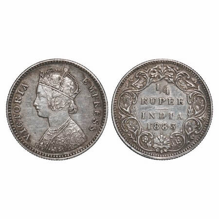 Victoria Empress, Silver, 1/4 Rupee, 1883, Bombay Mint, B/I, Dot. F. Prid 415. GK 689. Ext