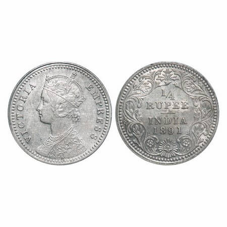 Victoria Empress, Silver, 1/4 Rupee, 1891, Calcutta Mint, C/II, 'C' incused, Die crack on 