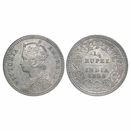 Victoria Empress, Silver, 1/4 Rupee, 1893, Calcutta Mint, C/II, 'C' incused, Die doubling 