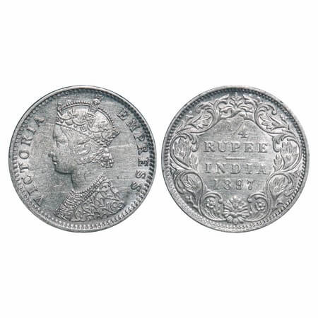 Victoria Empress, Silver, 1/4 Rupee, 1897, Bombay Mint, C(i)/I, 'B' incused. F. Prid 430. 