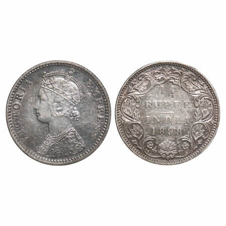 Victoria Empress, Silver, 1/4 Rupee, 1898, Bombay Mint, C(i)/I, 'B' incused. F. Prid 431. 