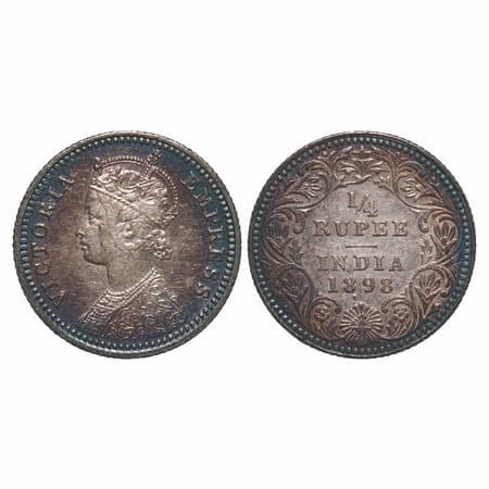 Victoria Empress, Silver, 1/4 Rupee, 1898, Calcutta Mint, C/II, 'C' incused, Die crack on 