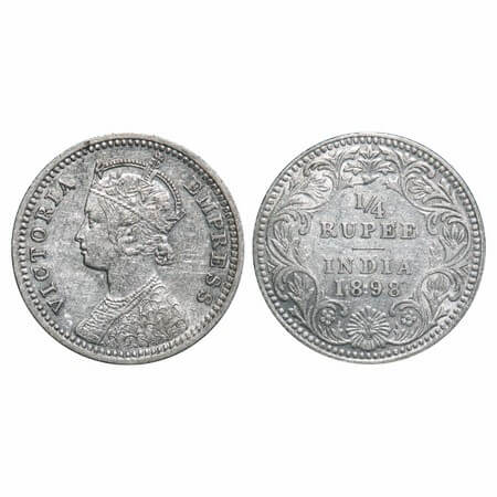 Victoria Empress, Silver, 1/4 Rupee, 1898, Calcutta Mint, C/II, 'C' incused. F. Prid 402. 