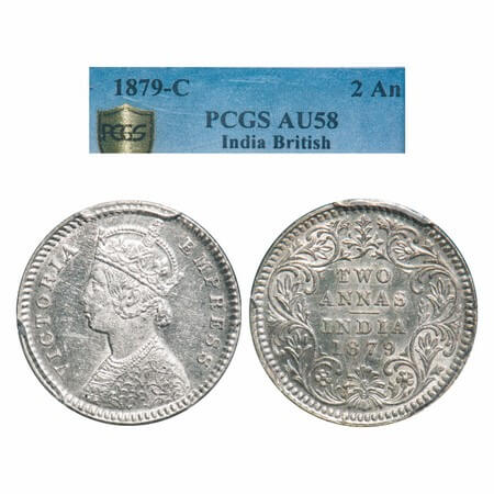Victoria Empress, Silver, 2 Annas, 1879, Calcutta Mint, B/II, 'C' incused. F. Prid 494. GK