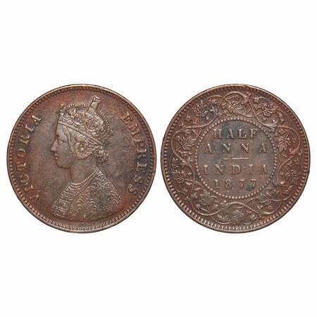 Victoria Empress, Copper, Half Anna, 1877, Bombay Mint, B/II, Narrow numeral 77, Queens ja