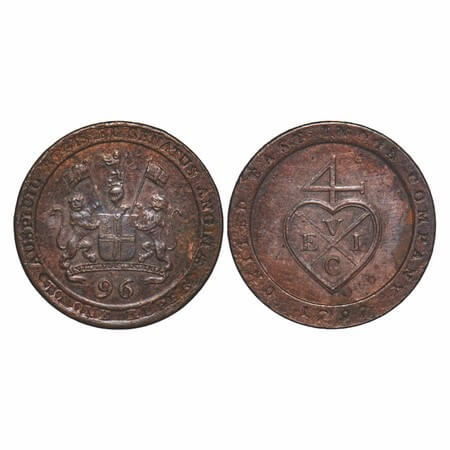 Madras Presidency, Copper ½ Dub / 1/96 of Rupee, 7.18g, Struck at Soho Mint, (1794 -1797 A