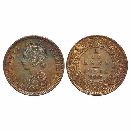 Victoria Empress, Copper, 1/12 Anna, 1883, Calcutta Mint, Obv B, 'C' incused. F. Prid 789.
