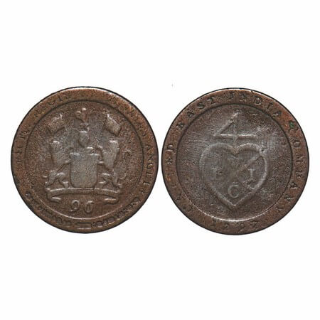 Madras Presidency, Copper ½ Dub / 1/96 of Rupee, 6.72g, Struck at Soho Mint, (1794 -1797 A